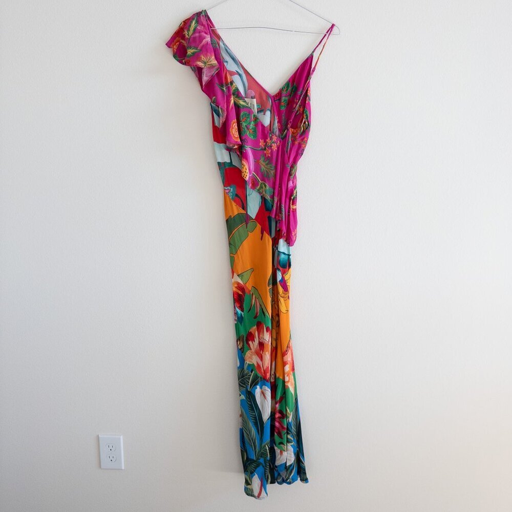 FARM Rio Mixed Flowery Ruffle One Shoulder Dress Tropical - Picture 8 of 10